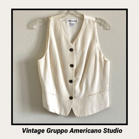Vintage Jackets & Blazers - Vintage Gruppo Americano studio cream linen vest size medium